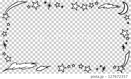 Star and moon hand-drawn style black and white frame 127672357