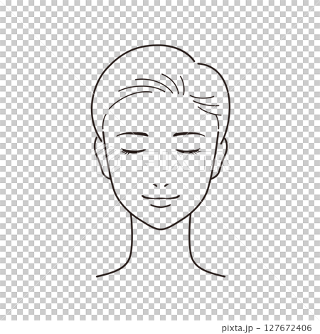 A woman with short hair doing skin care with her eyes closed 127672406