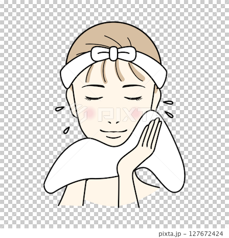 Long-haired woman doing skin care, washing face Long-haired woman doing skin care, washing face 127672424