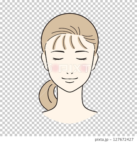 Long-haired woman doing skin care with eyes closed Long-haired woman doing skin care with eyes closed 127672427