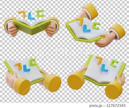 open korean textbook with hand 3D icon 127672565