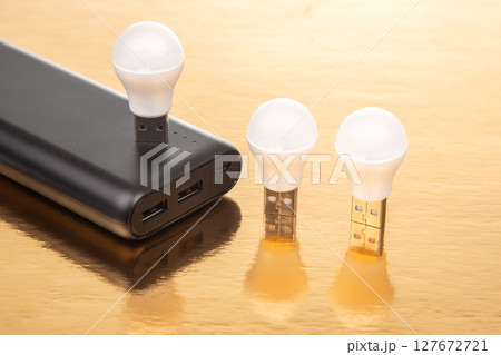 usb led lamp from the power bank. portable power for devices 127672721