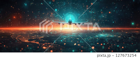 A minimalist abstract wallpaper that conveys themes of Global Logistics Network Concept with Airplane 127673254