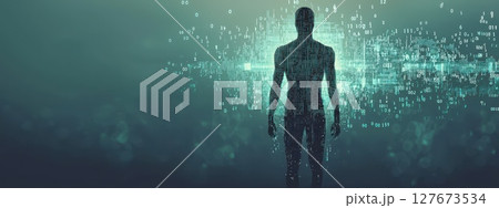 Digital Abstract Art, Minimalistic Body Formed by Ones and Zeros Digital Abstract Art, Minimalistic Body Formed by Ones and Zeros 127673534