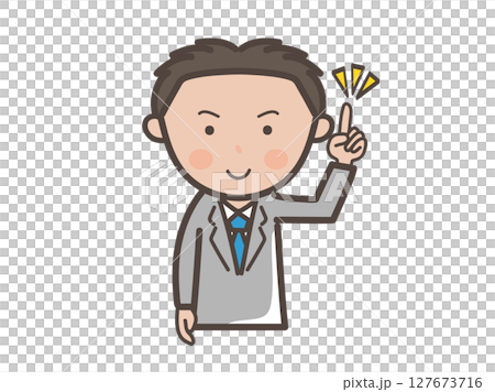 Upper body illustration of a young male businessman explaining the points Upper body illustration of a young male businessman explaining the points 127673716
