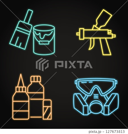 Craft and painting tools neon icon set 127673813