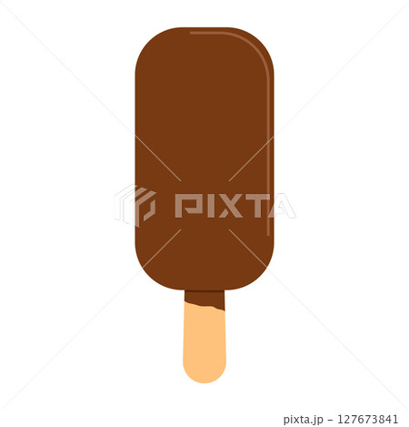 Chocolate ice cream on wooden stick. Cold summer dessert. Flat vector illustration isolated on white background 127673841