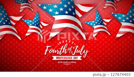 Fourth of July Independence Day Banner Illustration with American Flag Pattern Stars and Typography Letter on Red Background. Vector 4th of July National Celebration Design with Typography Letter for Fourth of July Independence Day Banner Illustration with American Flag Pattern Stars and Typography Letter on Red Background. Vector 4th of July National Celebration Design with Typography Letter for 127674403