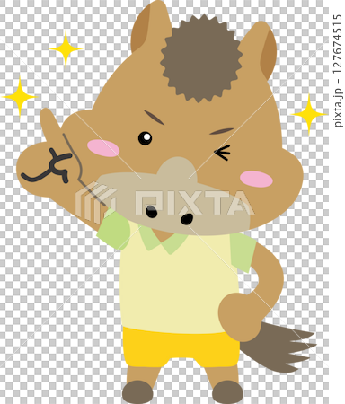 アイデアひらめき!指を立てるウマのキャラクター(午年) アイデアひらめき!指を立てるウマのキャラクター(午年) 127674515