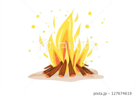 Bonfire with flickering stylized flames on white 127674619