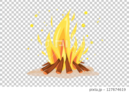 Bonfire with flickering stylized flames on white 127674619