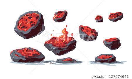 lava rocks from a volcanic eruption minimal on white 127674641