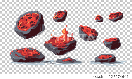 lava rocks from a volcanic eruption minimal on white 127674641