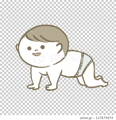 おむつでハイハイする赤ちゃん 127674974