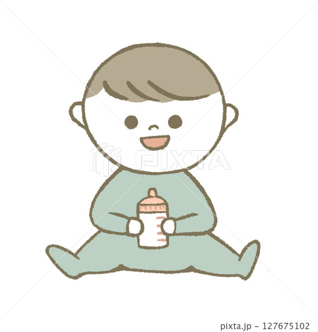 ミルクを持つ赤ちゃん　水色 127675102
