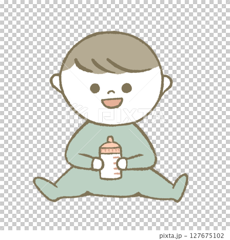 ミルクを持つ赤ちゃん　水色 127675102