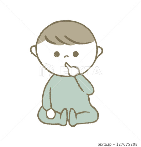 指をくわえる赤ちゃん 水色 指をくわえる赤ちゃん 水色 127675208