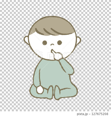 指をくわえる赤ちゃん 水色 指をくわえる赤ちゃん 水色 127675208