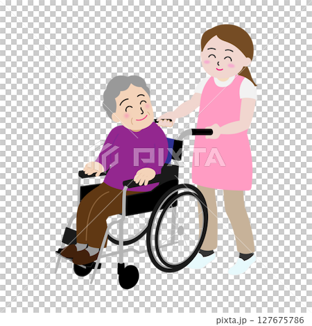 推著輪椅的照顧者 推著輪椅的照顧者 127675786