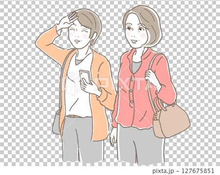 A pair of middle-aged and elderly women sightseeing A pair of middle-aged and elderly women sightseeing 127675851