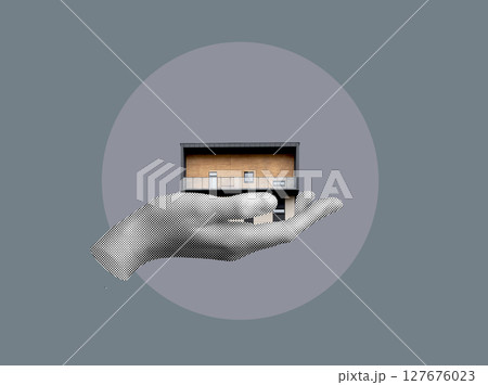 Building block with multistory modern apartments in urban neighborhood. Residential condominium with 127676023