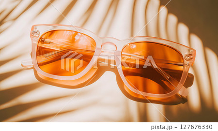 Stylish transparent peach orange and modern sunglasses 127676330