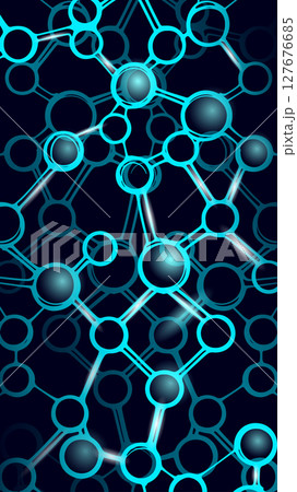 Molecular structure connection network. Linked atoms digital art. Science technology medicine engineering design. Dark blue background glow effect vector 127676685