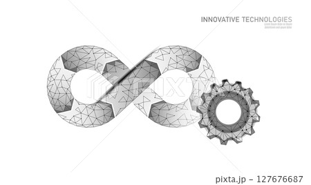 Infinity loop with gear concept. Everlasting symbol endless process polygonal art. Business workflow automation development industry. Low poly style light gray background vector. Infinity loop with gear concept. Everlasting symbol endless process polygonal art. Business workflow automation development industry. Low poly style light gray background vector. 127676687