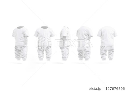 Blank white baby suit t-shirt, pants mockup, different angles views 127676896