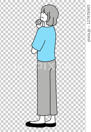 Profile illustration of a young woman looking up at something with a troubled expression Profile illustration of a young woman looking up at something with a troubled expression 127676905