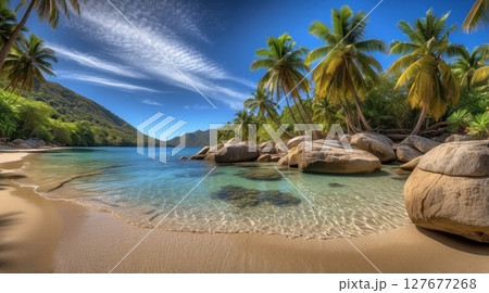 Tropical beach, sunny day, turquoise water 127677268