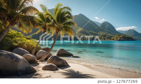 Tropical beach, sunny day, turquoise water 127677269