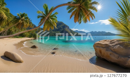 Tropical beach, sunny day, turquoise water 127677270