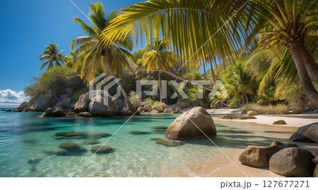 Tropical beach, sunny day, turquoise water 127677271