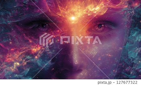 宇宙エネルギーと輝く瞳の女性 宇宙エネルギーと輝く瞳の女性 127677322