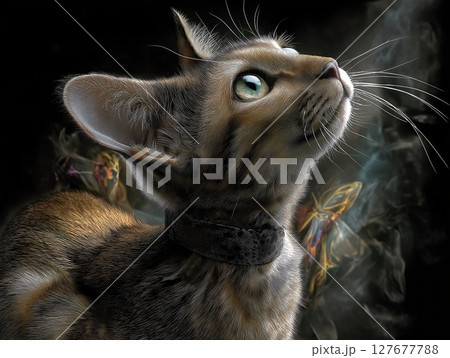 夜空を見上げる猫 127677788