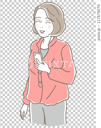 Smiling middle-aged woman holding a smartphone 127678076
