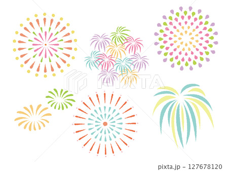 カラフルな打ち上げ花火のベクターイラストセット カラフルな打ち上げ花火のベクターイラストセット 127678120