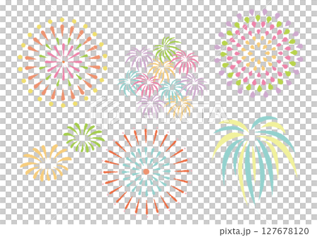 カラフルな打ち上げ花火のベクターイラストセット カラフルな打ち上げ花火のベクターイラストセット 127678120