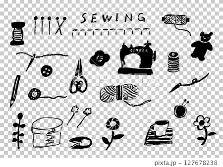 Sewing tools and cute miscellaneous goods icons 127678238