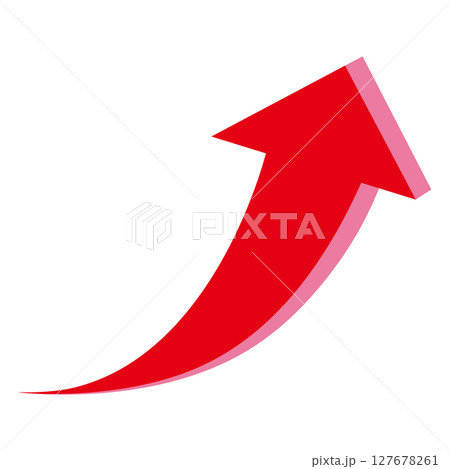 右肩上がりの赤い立体矢印のイラスト　白背景 127678261