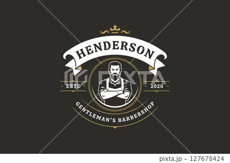 Elegant Gentlemans Barber Shop Logo with Retro Design and Vintage Style 127678424