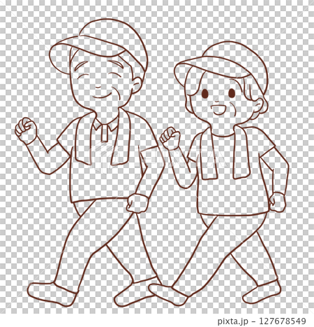 散步的老年夫婦（線條畫） 127678549