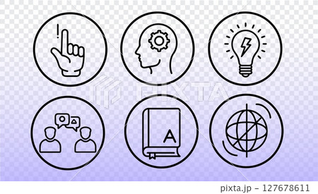 Soft skills concept icon set. Critical thinking creativity communication collaboration. Education learning teamwork innovation training. Black outline vector on transparent background 127678611