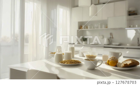 Freshly made sandwich with lettuce, cheese and bread surrounded by drinks 127678703