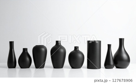 minimalist matte pale modern black vases of various shapes minimalist matte pale modern black vases of various shapes 127678906