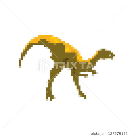 Mosaic pixel dinosaur icon in retro style with brown and yellow tones 127679153