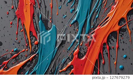 abstract colorful paint splash on white wall 127679279