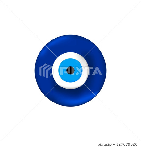 Blue and white nazar amulet with central black dot for good luck and protection 127679320