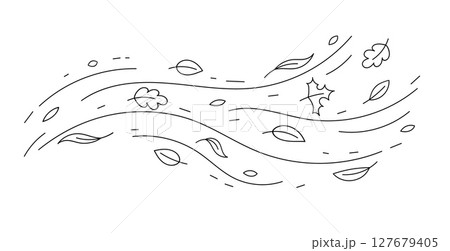Autumn leaves blowing in the wind line art with branches and leaves sketch 127679405